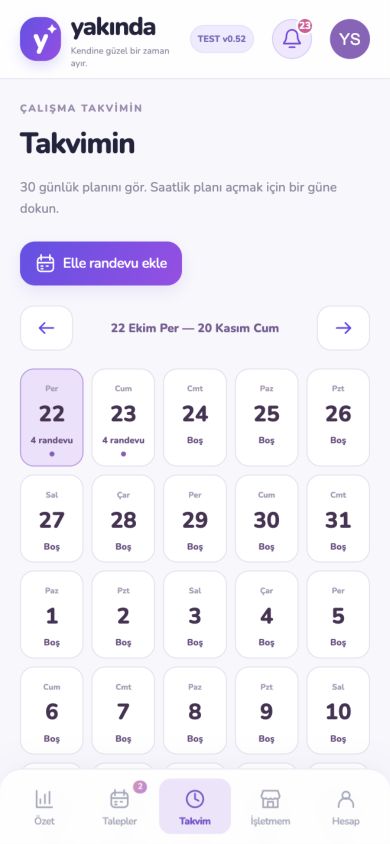 Personel takvimi · örnek mobil ekran