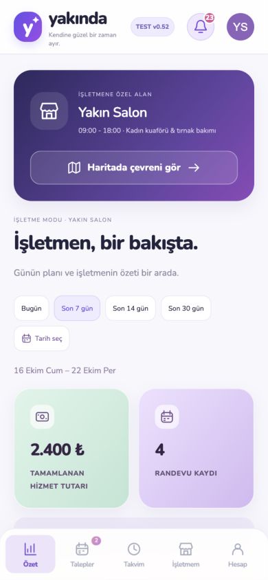 İşletme özeti · örnek mobil ekran